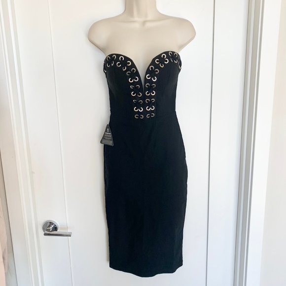 Rare London Black Bodycon Midi Sexy Dress _ 6 - Picture 3 of 7